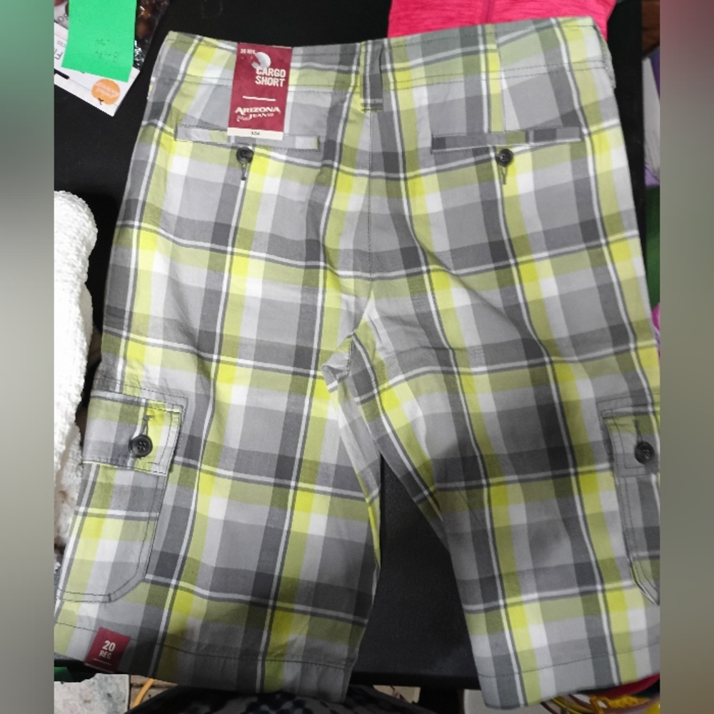 Arizona Jean Company Boy's Plaid Cargo Shorts in Gray and Yellow